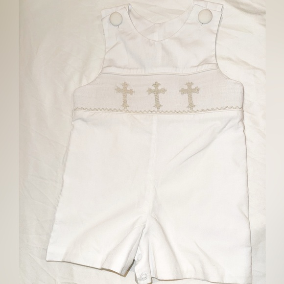 White Kids Overalls with Embroidered Design - Picture 1 of 3